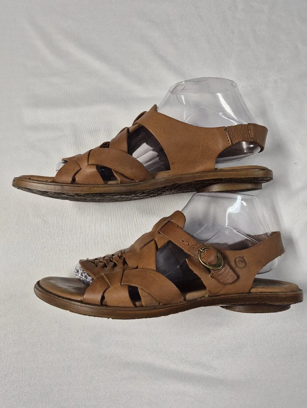 Born Cassia Brown Leather Fisherman Sandals Woven Strap Slingback Buckle Sz 9